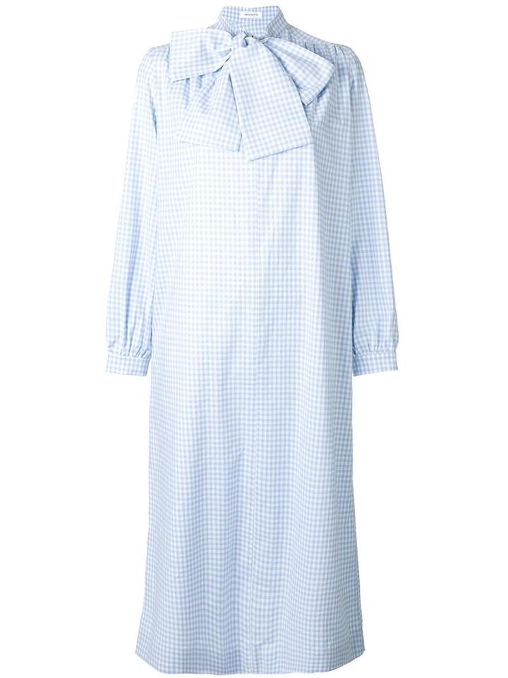 Saks Potts Neck Tie Checked Dress, Women's, Size: 2, Blue, Cotton