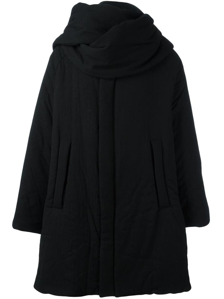 Yohji Yamamoto Scarf Neck Padded Coat, Men's, Size: 2, Black, Polyester/wool