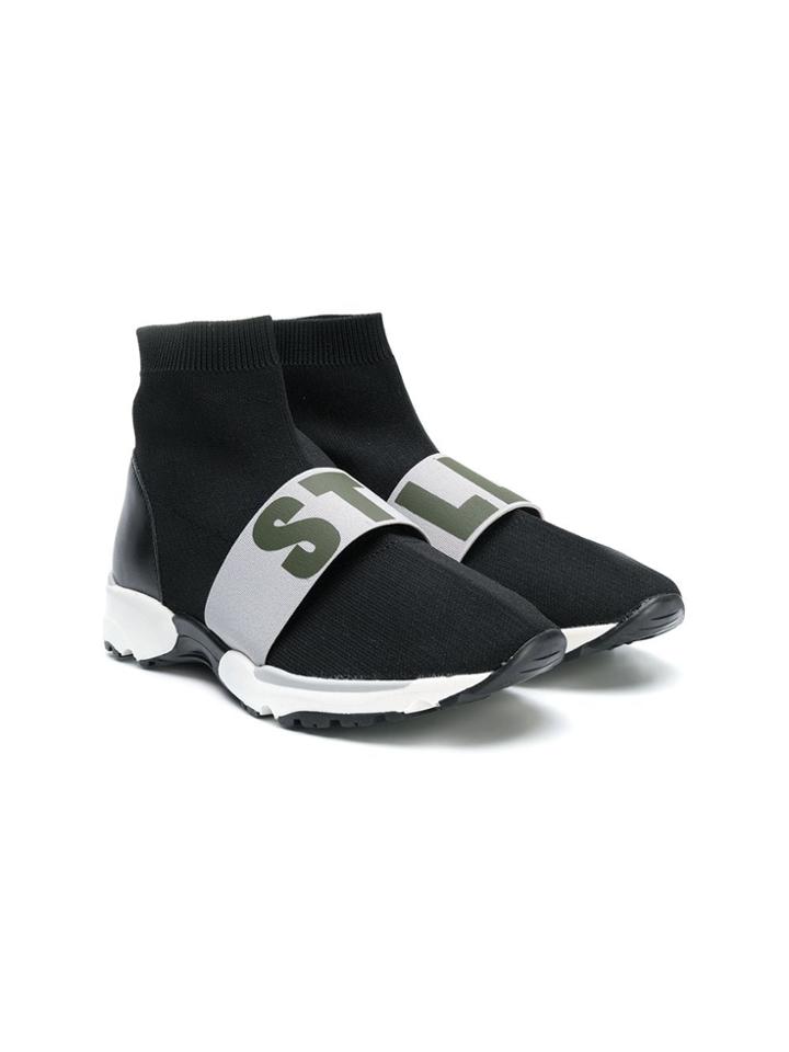 Stella Mccartney Kids Teen Logo Strap High Top Sneakers - Black