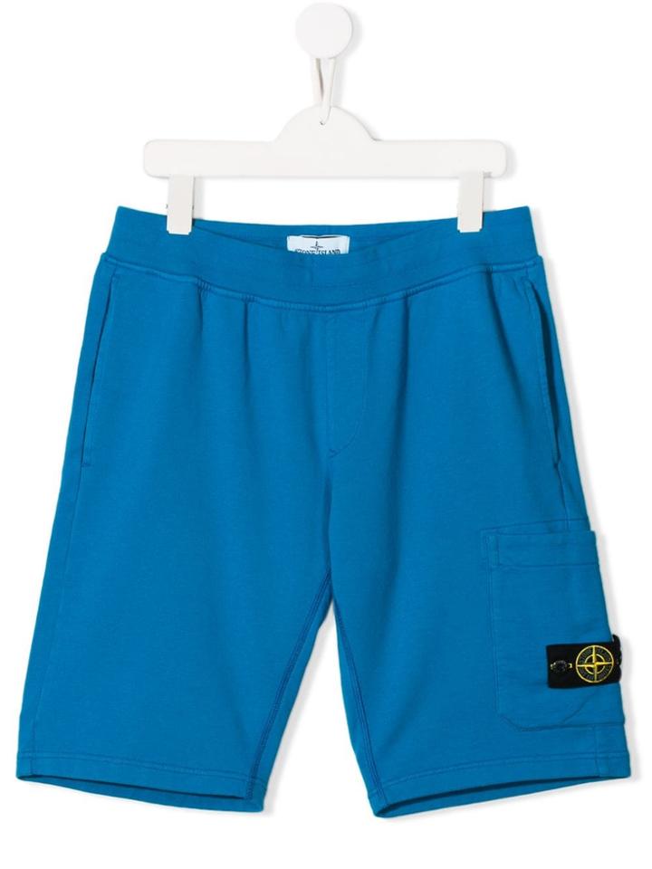 Stone Island Junior Teen Logo Patch Track Shorts - Blue