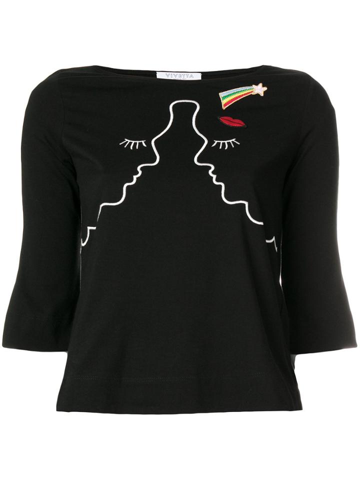 Vivetta Embroidered Faces Top - Black
