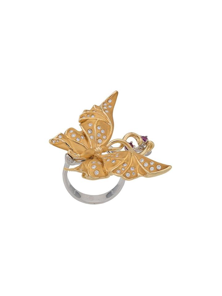 Carrera 18kt Yellow Gold, Diamond And Pink Sapphire Butterfly Cocktail