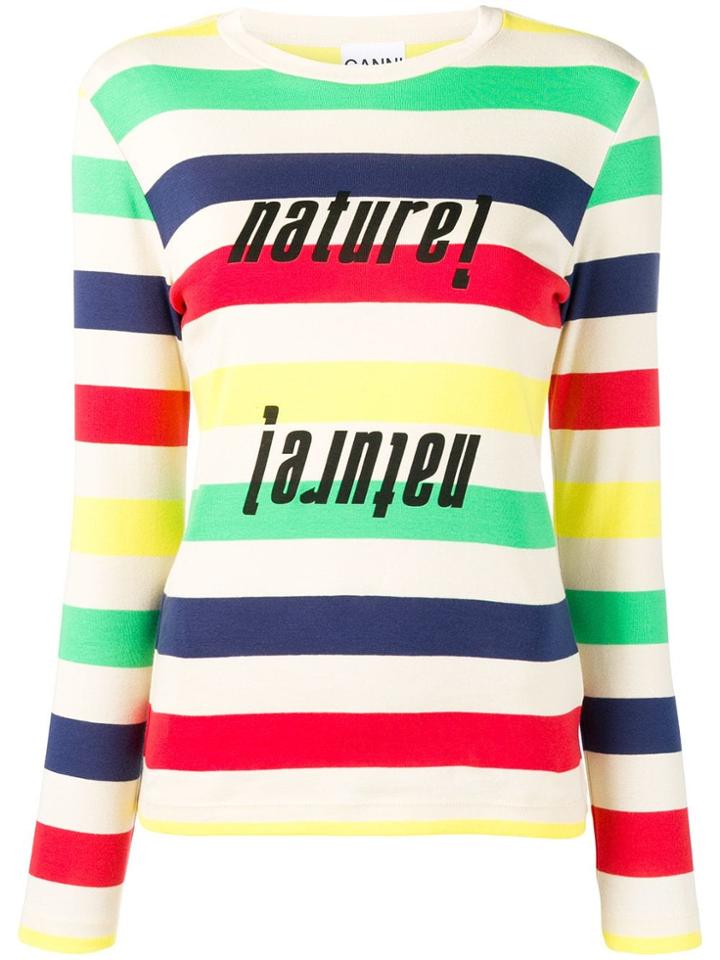 Ganni Striped Long-sleeved T-shirt - Neutrals