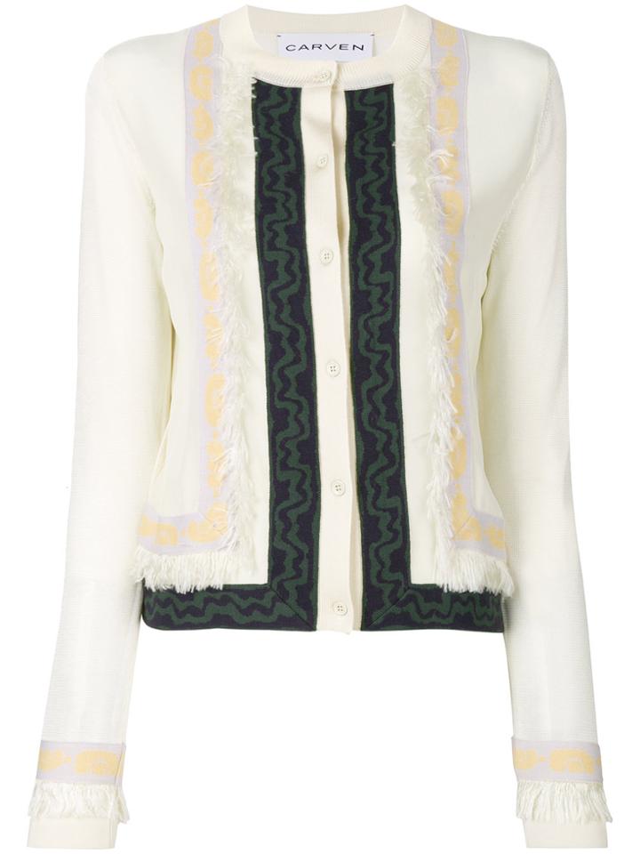 Carven Fringed Printed Border Cardigan - Multicolour