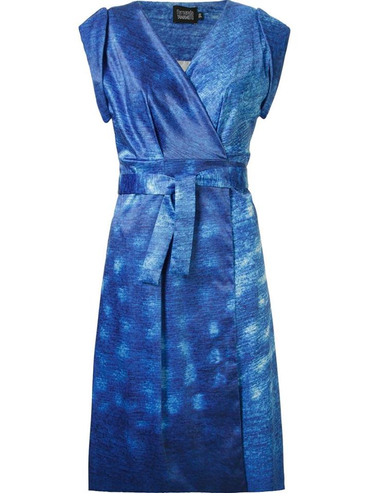 Fernanda Yamamoto Printed Wrap Dress, Women's, Size: 37, Blue, Cotton/polyester/spandex/elastane