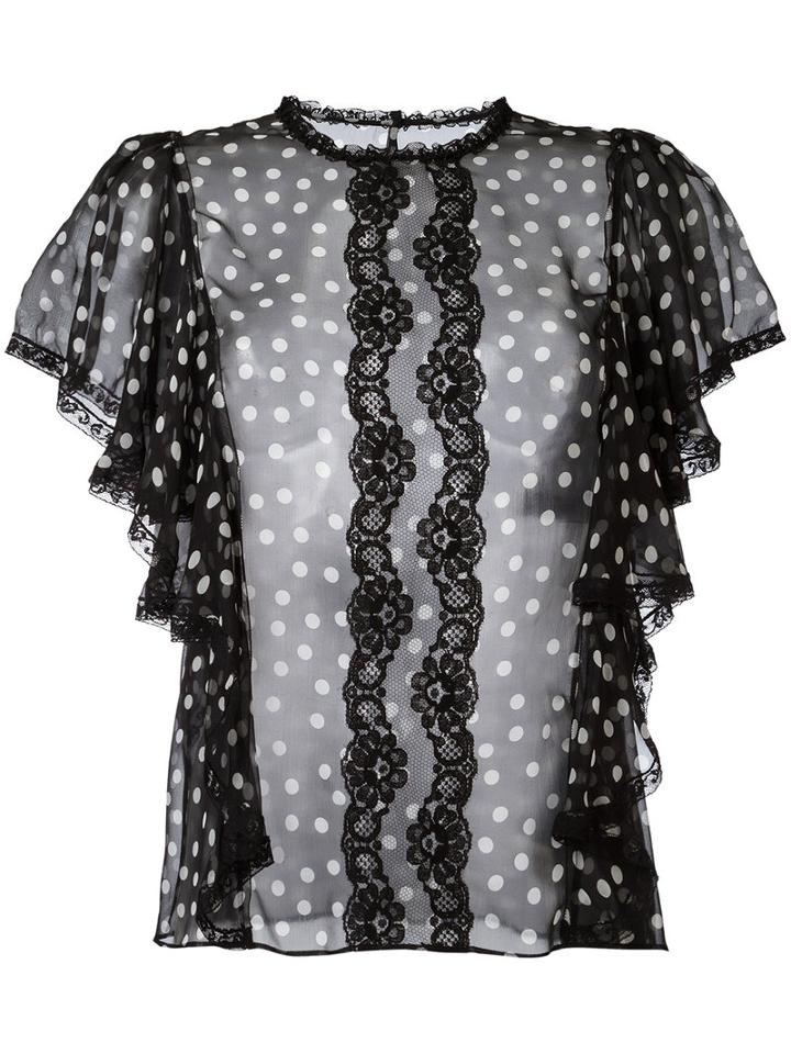 Dolce & Gabbana Polka Dot Blouse, Women's, Size: 42, Black, Silk/cotton/polyamide