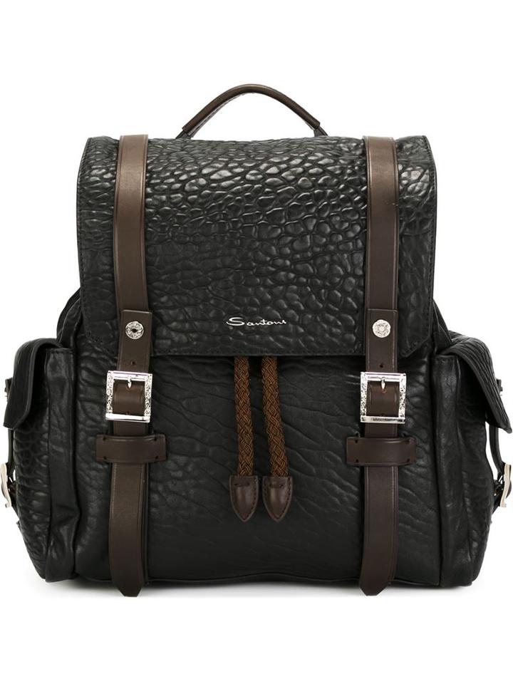 Santoni Textured Buckled Backpack