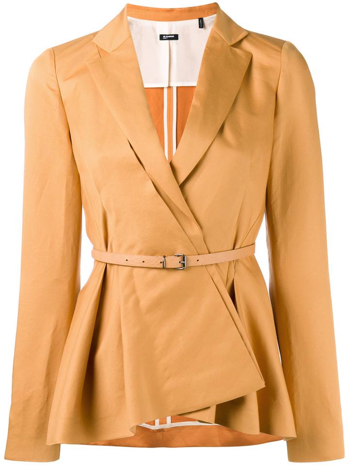 Jil Sander Navy Belted Peplum Blazer, Women's, Size: 36, Yellow/orange, Cotton/linen/flax/acetate/cupro