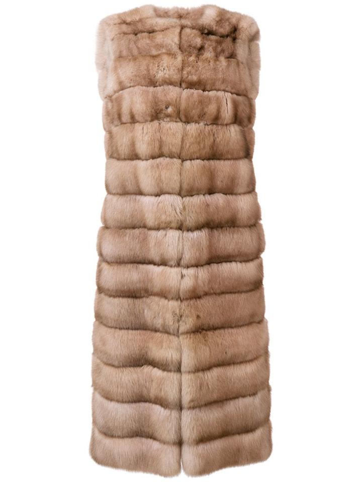 Liska Malva Long Fur Gilet - Nude & Neutrals