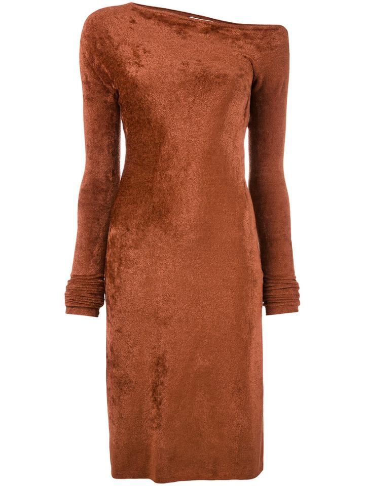 Helmut Lang - Velveteen Dress - Women - Polyamide/viscose - Xs, Brown, Polyamide/viscose