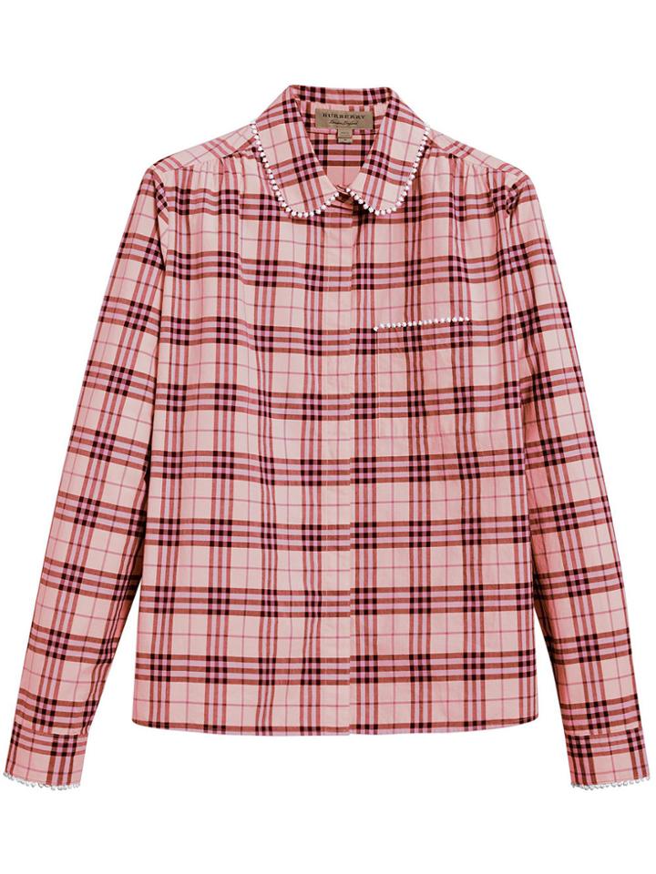 Burberry Beadwork Detail Check Shirt - Pink & Purple