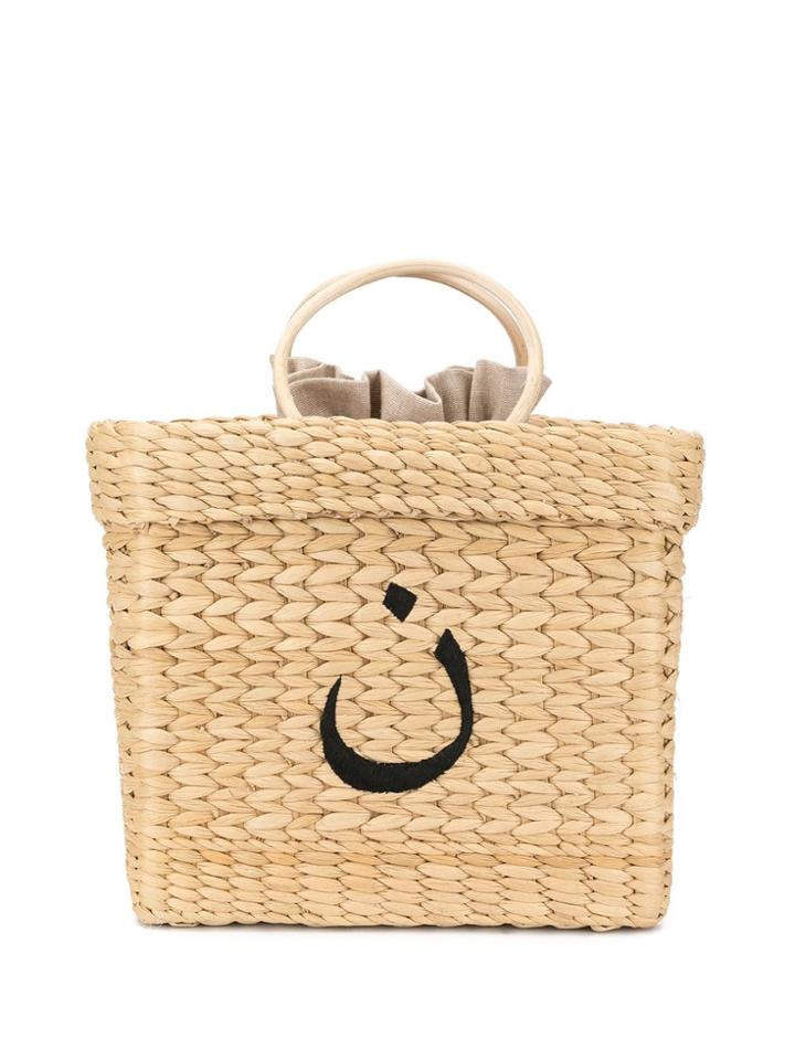 Poolside Embroidered Tote Bag - Brown