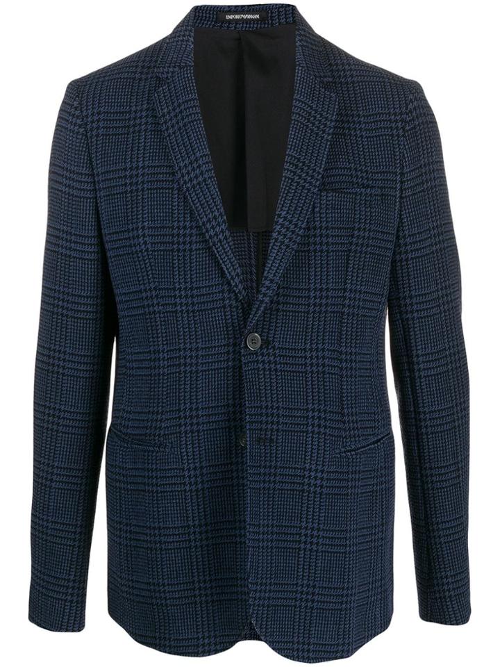 Emporio Armani Single-breasted Houndstooth Blazer - Blue