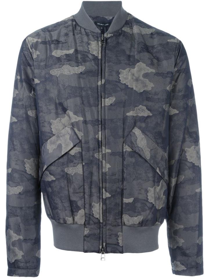 Helmut Lang Camouflage Print Bomber Jacket, Men's, Size: Large, Green, Polyamide/cotton