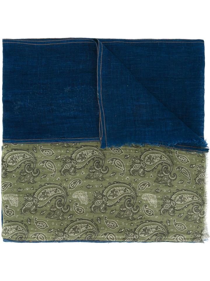 Al Duca D'aosta 1902 Embroidered Floral Scarf, Men's, Blue, Silk/cotton/linen/flax
