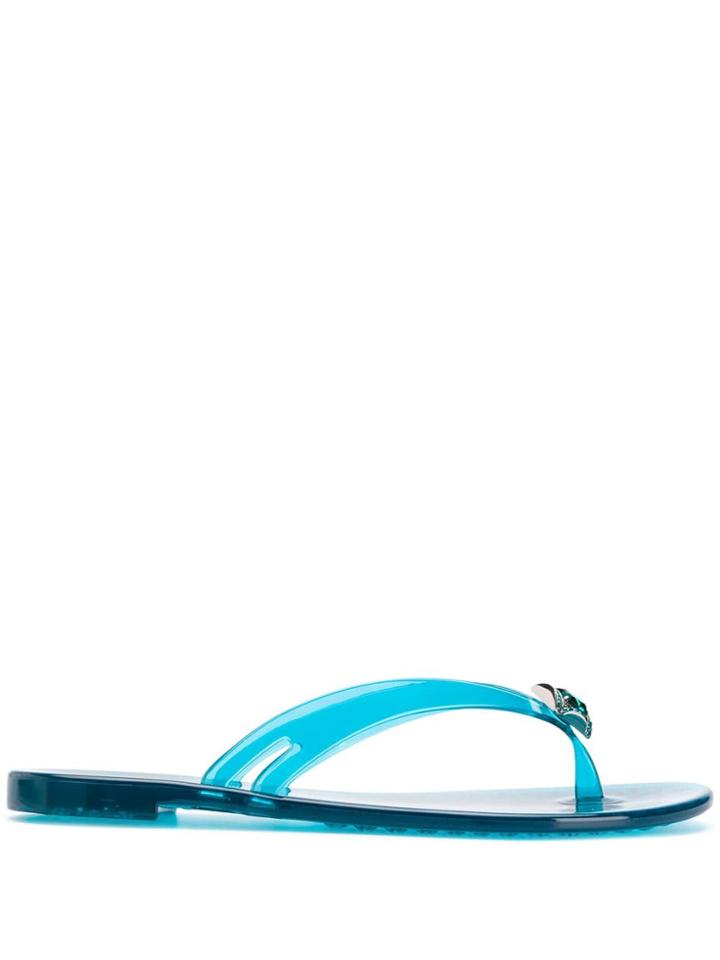 Casadei Crystal Embellished Slides - Blue