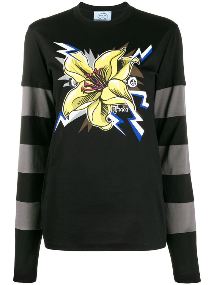 Prada Rose Print Layered Jumper - Black