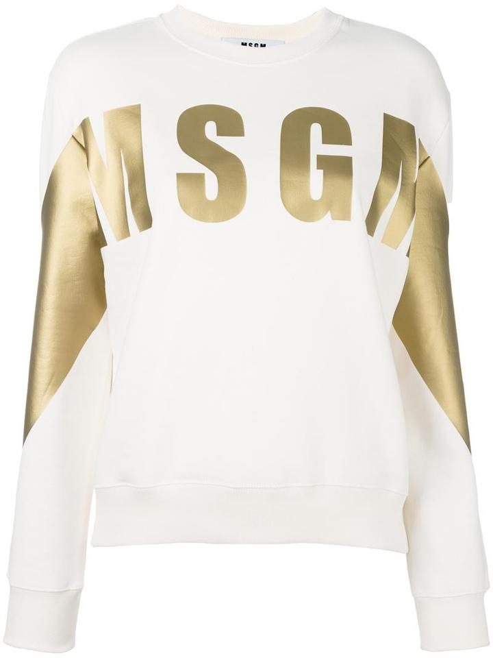 Msgm Logo Print Sweatshirt, Women's, Size: Medium, White, Cotton