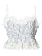 Sacai Striped Lace Crop Top, Women's, Size: 2, White, Cotton/nylon/polyester/rayon