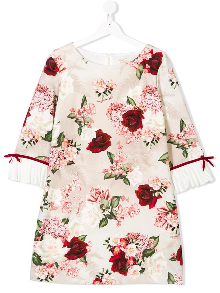 Monnalisa Chic Floral Print Dress - Nude & Neutrals