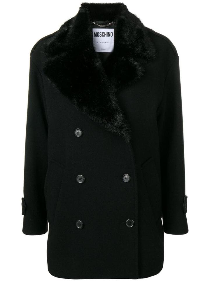 Moschino Winter Double-breasted Coat - Black