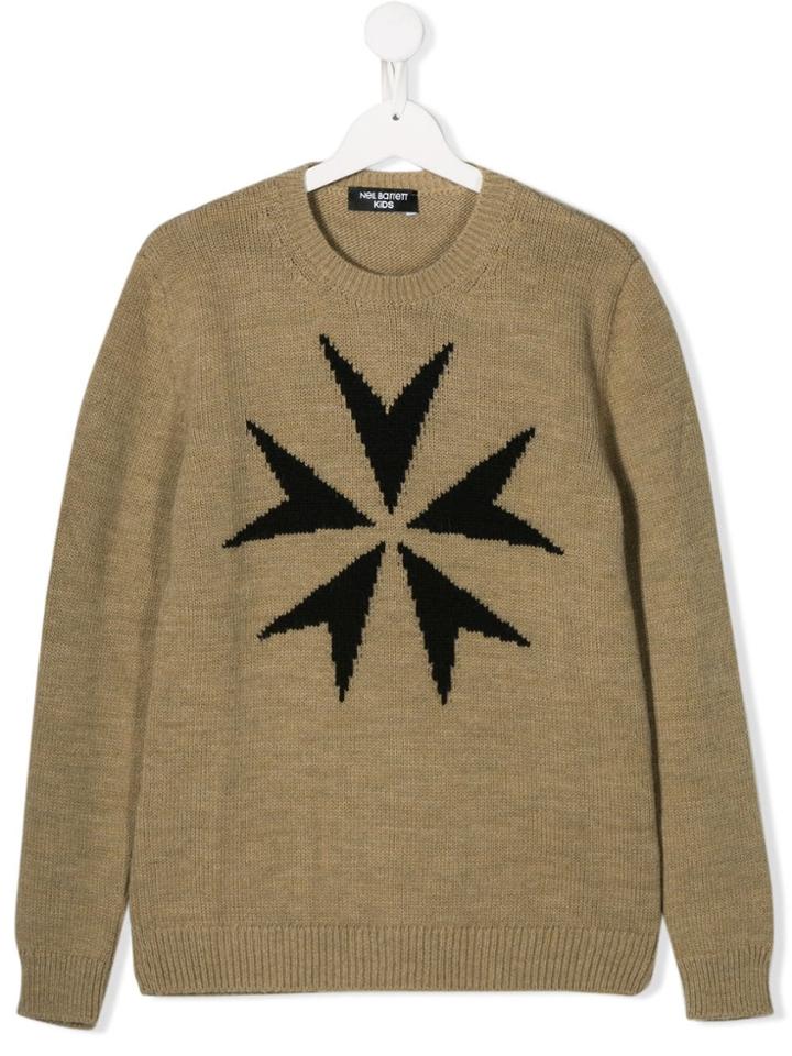 Neil Barrett Kids Teen Intarsia Knit Jumper - Neutrals