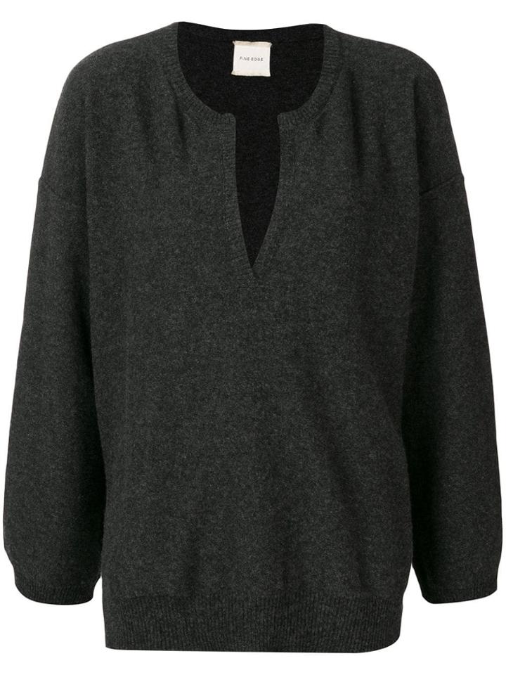 Fine Edge V-neck Knitted Top - Grey