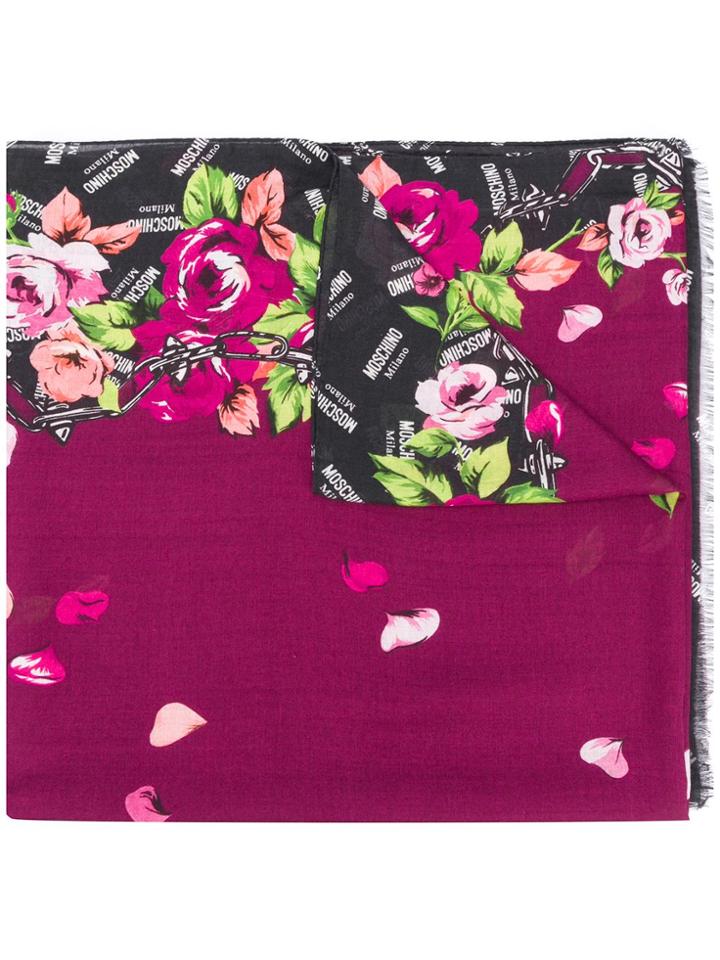 Moschino Graphic Print Logo Scarf - Purple