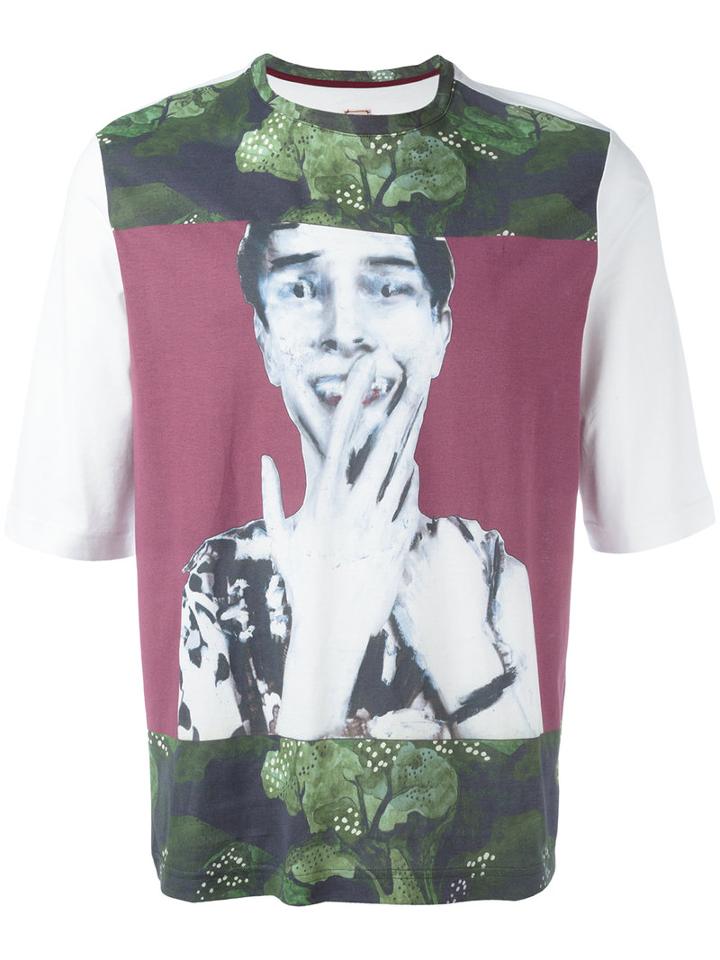 Antonio Marras Glitched Face T-shirt, Size: Large, White, Cotton