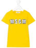 Msgm Kids - Embroidered Logo T-shirt - Kids - Cotton - 4 Yrs, Yellow/orange