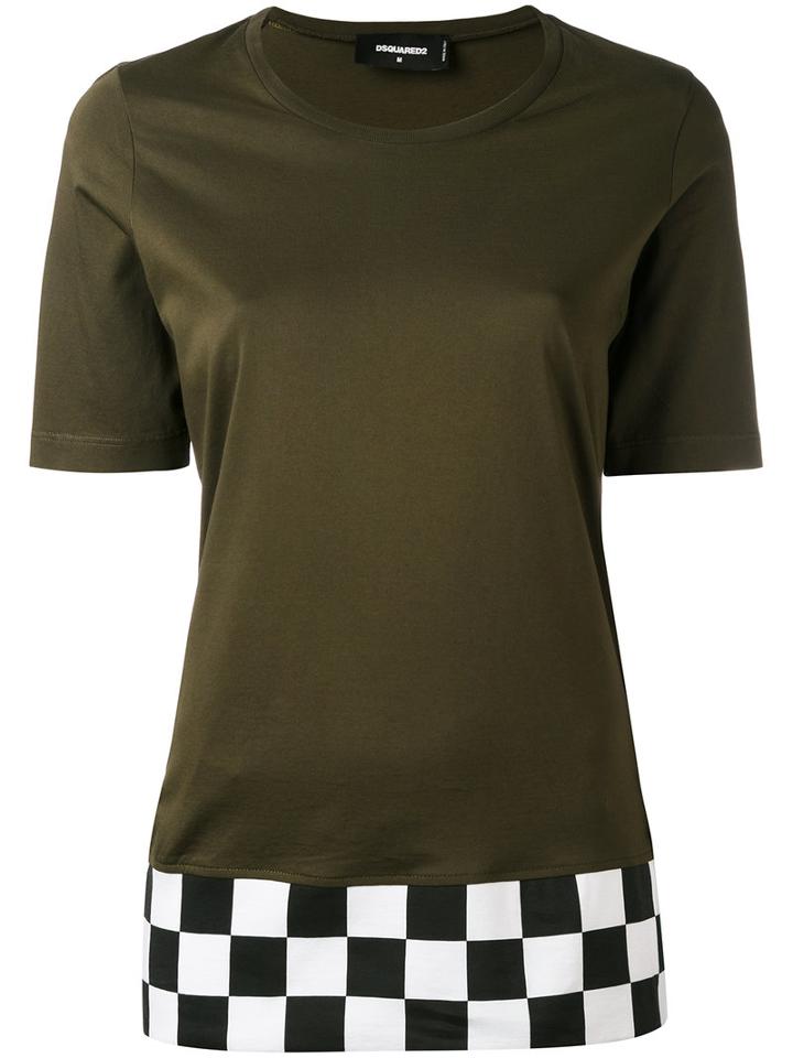 Dsquared2 - Checkered Hem T-shirt - Women - Cotton - S, Women's, Green, Cotton