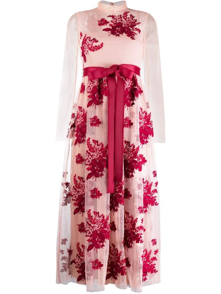 Red Valentino Embroidered Peony Tulle Dress - Neutrals