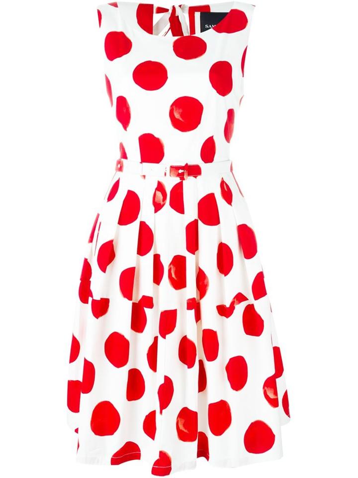Samantha Sung Polka Dot Dress, Women's, Size: 6, White, Cotton/spandex/elastane