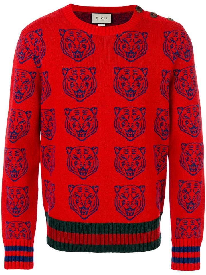 Gucci - Jumper With Tigers - Men - Wool - S, Red, Wool
