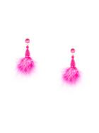 Oscar De La Renta Maribou Feather Earrings - Pink & Purple