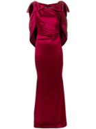 Talbot Runhof Cold Shoulder Satin Dress - Red