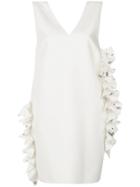 Msgm Embellished Ruffle Trim Dress - White