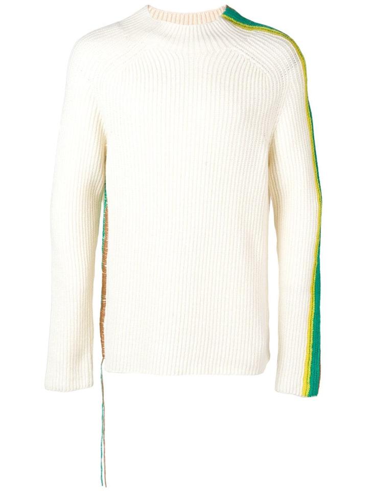 Paura Side Stripped Knit Sweater - White