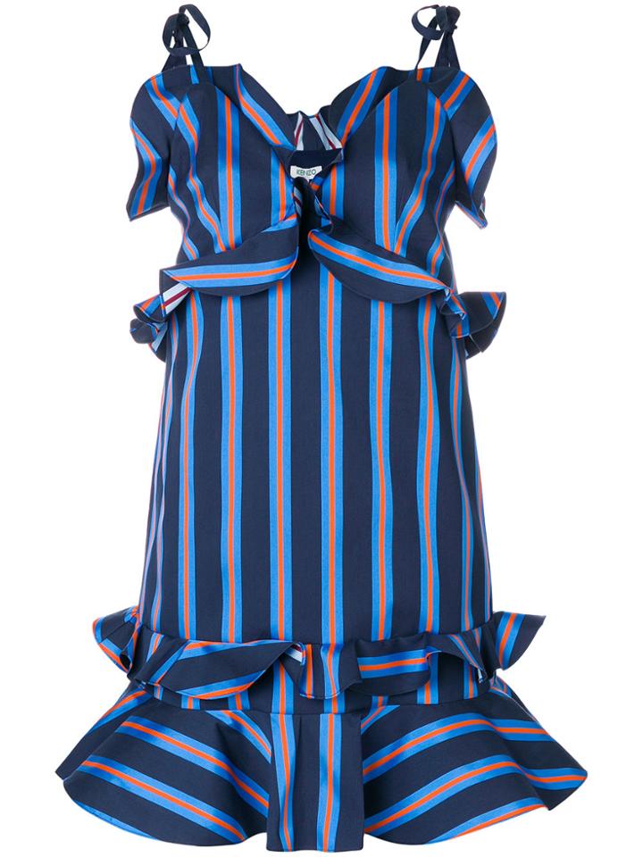 Kenzo Short Ruffled Stripe Dress - Blue