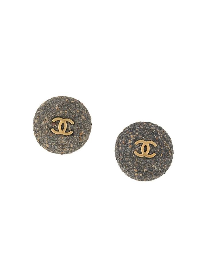 Chanel Vintage Cc Logos Button Earrings - Grey