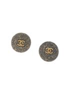 Chanel Vintage Cc Logos Button Earrings - Grey