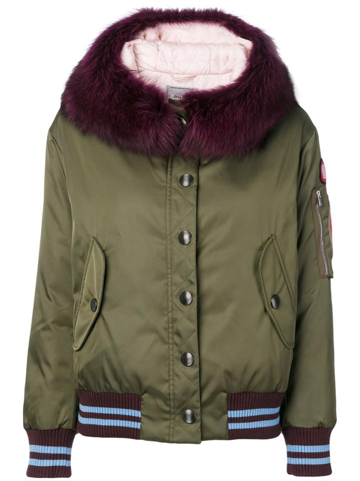 Miu Miu Fur-trimmed Hooded Padded Jacket - Green