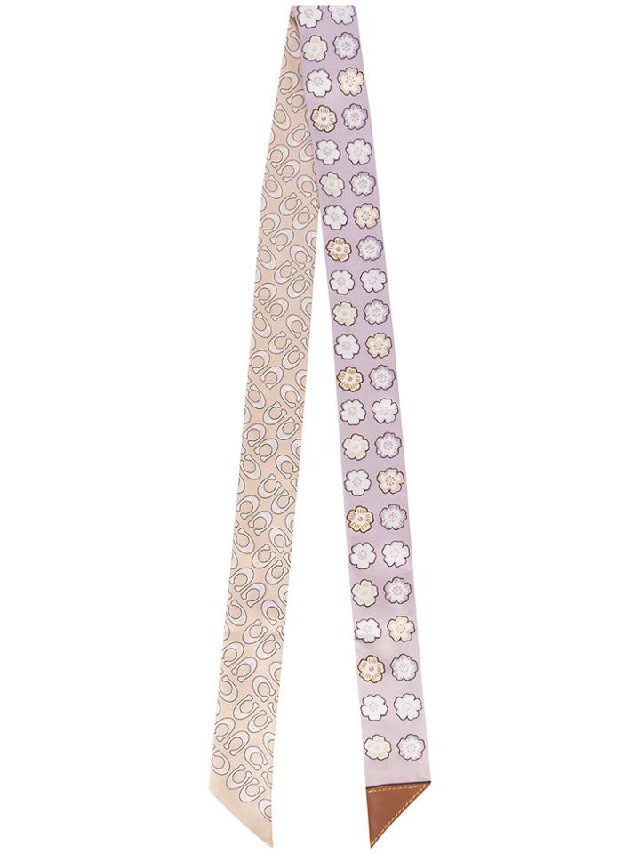 Coach Tea Rose Print Skinny Scarf - Pink & Purple