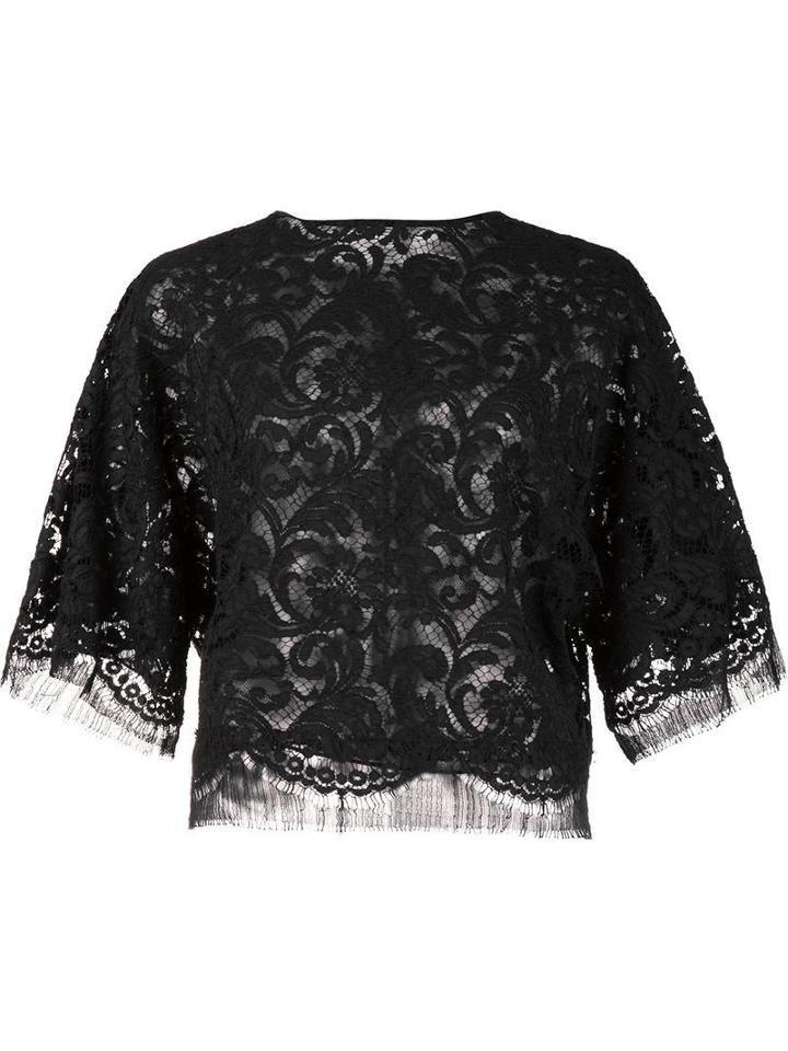 Adam Lippes Lace Dolman Sleeve Blouse, Women's, Size: Large, Black, Cotton