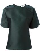 Carven Round Short Sleeves Blouse, Women's, Size: 38, Green, Polyester/silk