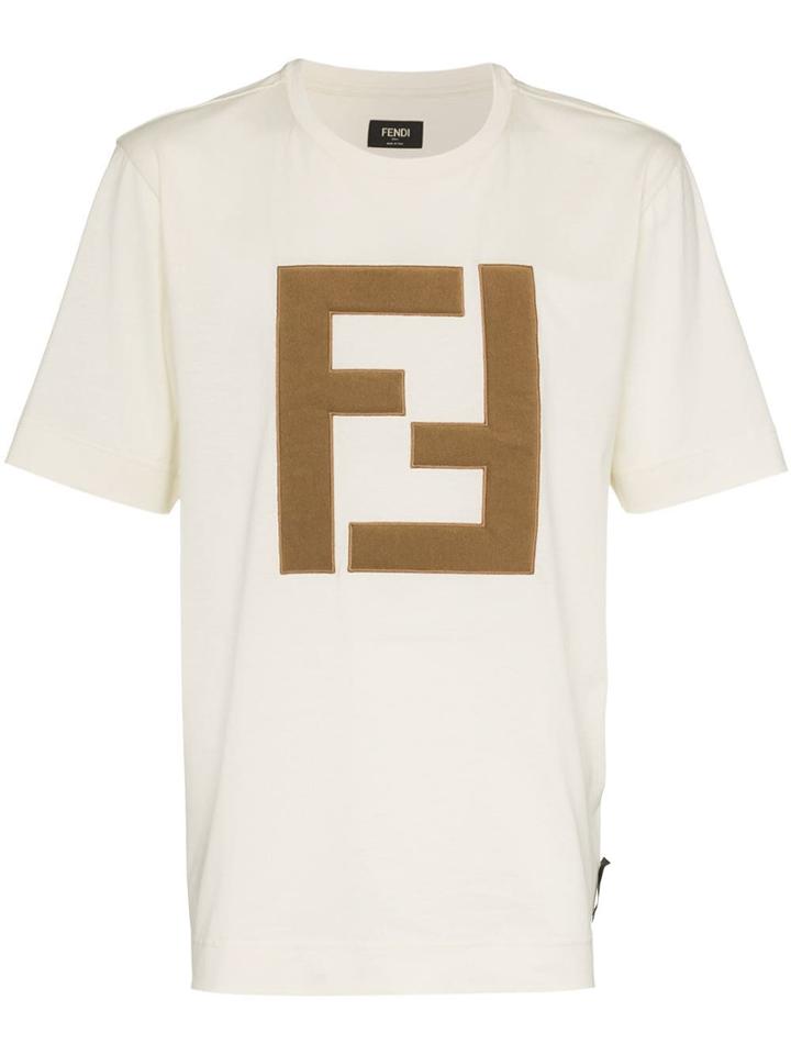 Fendi Logo Embellished Cotton T-shirt - Neutrals