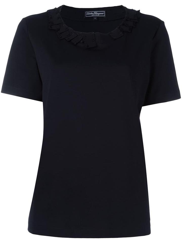 Salvatore Ferragamo Pleated Trim Blouse, Women's, Size: Large, Black, Cotton