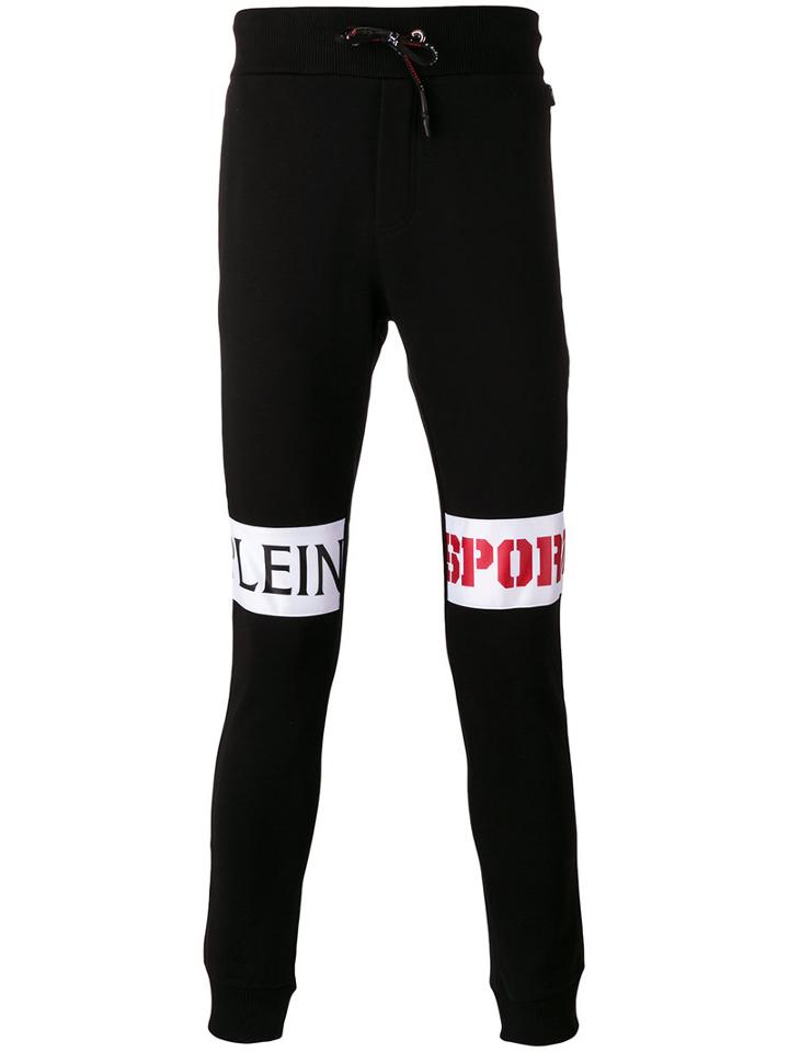 Plein Sport Knee Logo Print Sweatpants, Men's, Size: Medium, Black, Cotton/polyester