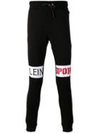 Plein Sport Knee Logo Print Sweatpants, Men's, Size: Medium, Black, Cotton/polyester