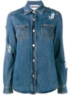 Moschino Distressed Denim Shirt, Women's, Size: 40, Blue, Cotton